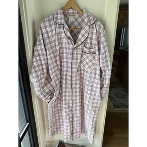 Vermont Country Store Men's LARGE 100%  Cotton Flannel Blue Plaid Nightshirt VTG